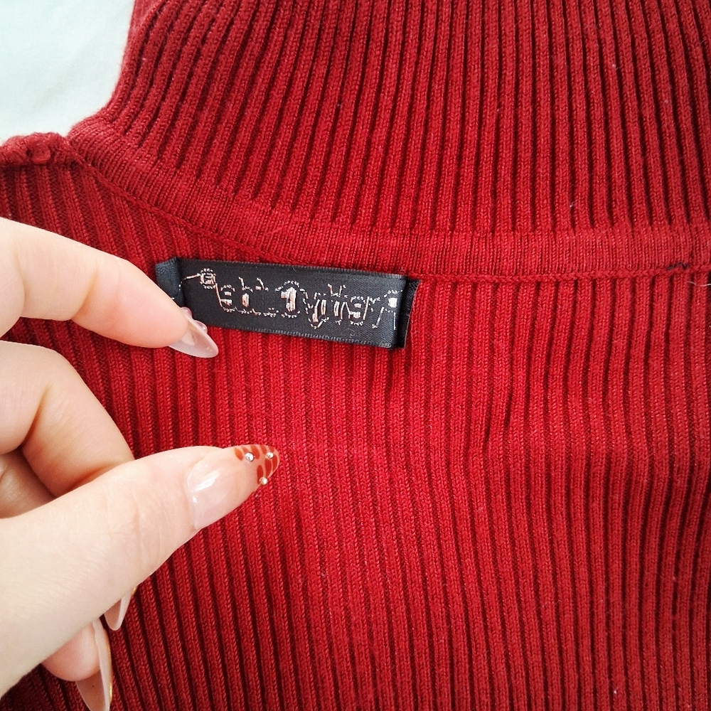 Pretty Guide Ribbed Turtle Neck Midi Burgundy Dress Size S - Picture 6 of 6